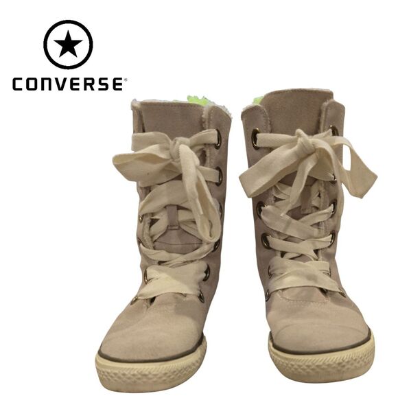Converse Size 10 Suede Leather Hi Tops Faux Sherpa Lined Athletic Shoes - Picture 1 of 7